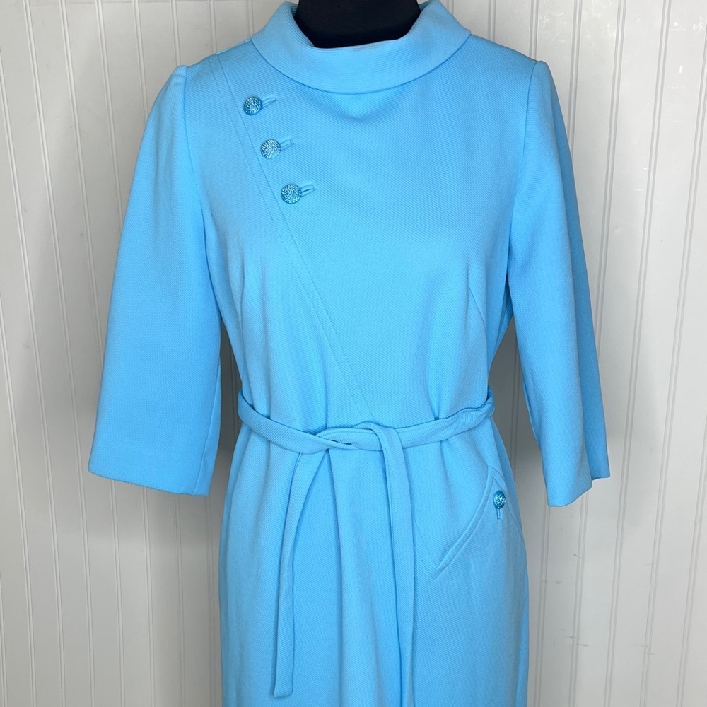 Vintage Knit Light Blue 3/4 Sleeve Dress - Picture 3 of 14